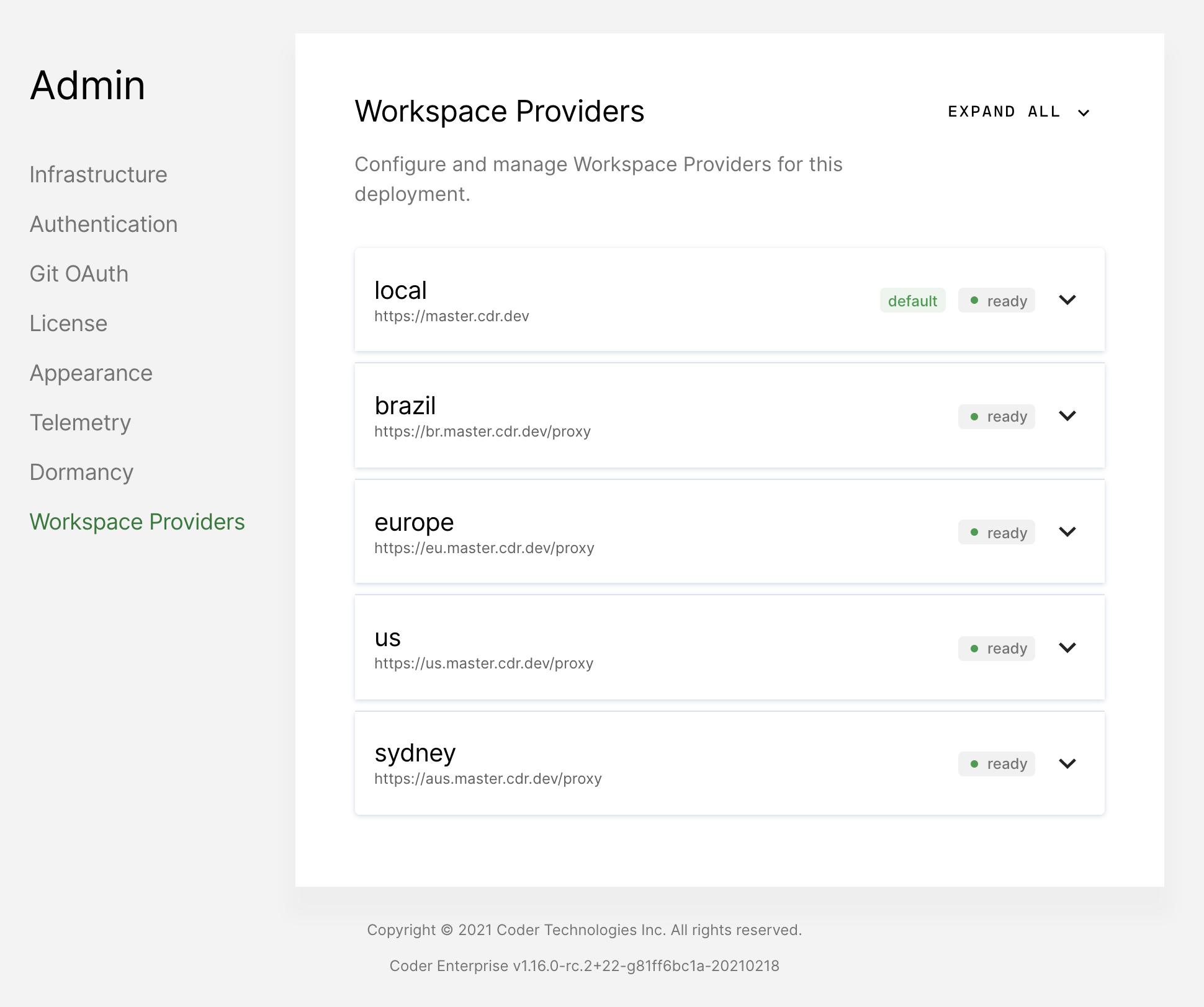 Workspace providers admin